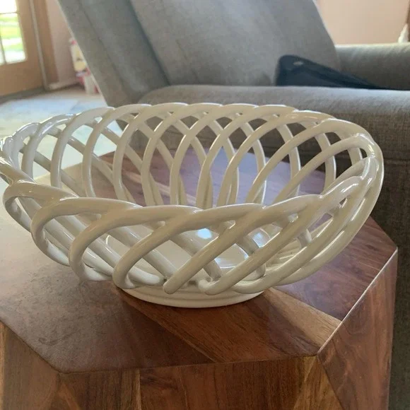 Williams Sonoma White Woven Bread Basket 10.5 "Ceramic No Chips Vintage 1990s - Picture 4 of 5